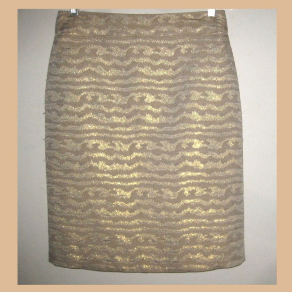 J Crew Pencil skirt 8 Gold Silver Metallic Straight Glittery Lined Pattern Party